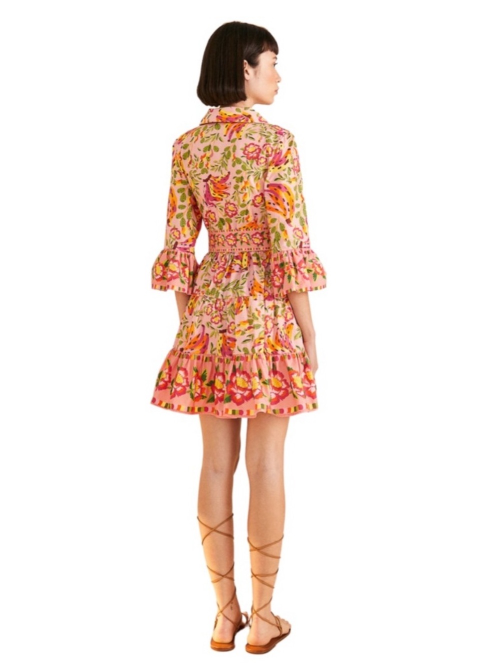 FARM RIO Painted Bananas Organic Cotton Ruffle Belted Mini Dress - Size XS - Picture 3 of 13